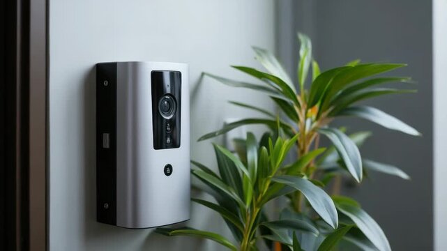 Smart home security device installation guide in a modern living room setting
