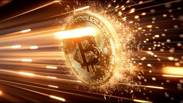 A dynamic representation of Bitcoin in motion, symbolizing the fast-paced nature of cryptocurrency investment and growth.