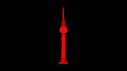  tower animation on Simple minimal line icon representing communication tower, broadcast antenna, observation tower, or landmark design. Perfect for technology intro, architecture motion graphic, 