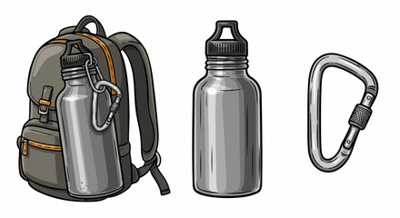Backpack, water bottle, carabiner outdoor gear