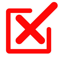 Bold red checkmark inside square box, modern design element for UI and graphic projects on transparent background