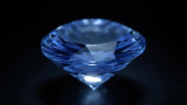 A sparkling blue gemstone slowly rotating in a macro shot. A precious faceted jewel with a pear cut on a black background. Luxury and elegance concept