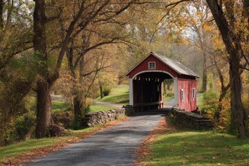 Chester County Pa. Historic Sheeder-Hall Covered Bridge in American Countryside