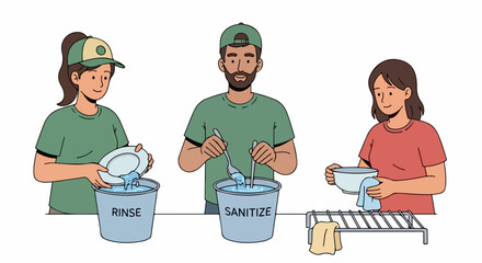 Dishwashing process with three people