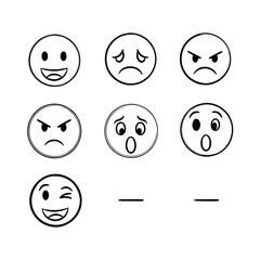 Collection of Hand-Drawn Black and White Emoji Faces Expressing Various Emotions.