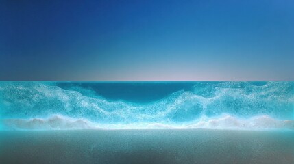 Fototapeta premium Photograph of a beautiful blue ocean with a clear sky in the background. the water is a deep turquoise color and the waves are crashing onto the shore.