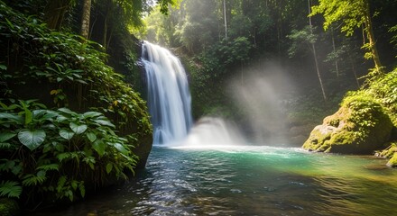 Waterfall jungle landscape nature river forest stream water paradise scenic travel beauty tourism vacation