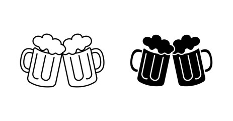 Beer Mugs Icon Set, Flat Vector Glasses of Beer, Cheers, Oktoberfest Drink Symbols