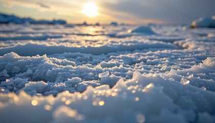 Ice and snow landscape frozen sea close-up texture arctic environment serene viewpoint nature's beauty