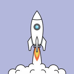 White Rocket Launching into Space Startup Technology Flat Vector Icon