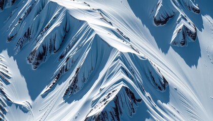 Aerial view of dramatic snow-covered mountains remote wilderness nature photography cold environment high angle serenity
