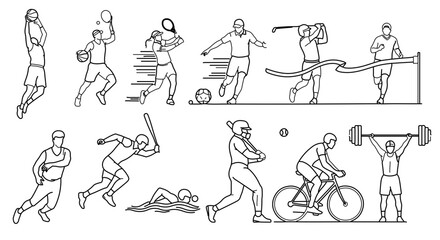 Obraz premium Collection of various sports activities in line art style sports concept