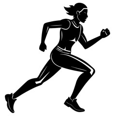 Dynamic black silhouette illustration of a person in mid stride conveying motion and athleticism