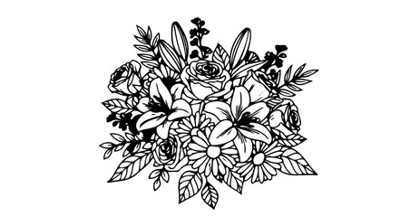 Fototapeta premium Elegant floral bouquet in black and white, roses and lilies in bloom