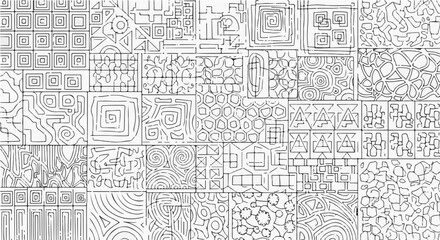 Obraz premium Intricate black and white pattern of geometric shapes and lines, creating a complex and textured background