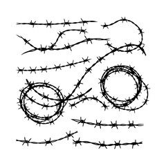 Set of Razor Wire Silhouettes, Barbed Wire Icon Collection Silhouette Vector