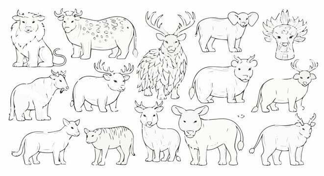 Collection of various fantasy animals, including deer, bull, and other creatures