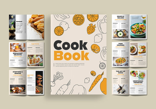 Modern Cookbook and Recipe Magazine Template for Cooking Guide