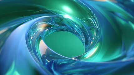 Abstract digital art piece that appears to be a close-up of a swirling vortex. the vortex is made up of multiple layers of different shades of blue and green, creating a fluid and dynamic composition.