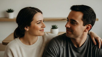 Affectionate couple sharing a loving gaze in their home