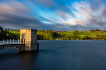 Linacre Reservoirs, view of the lake with blurred clouds and water