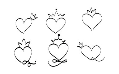 Heart arrow love icons, Romantic doodle heart set, Cupid arrow heart sketches