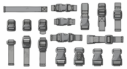 Buckles and straps collection in gray color