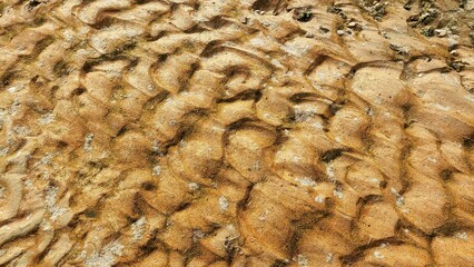 Extreme Close-Up of Textured Sandy Riverbed Formed by Flowing Water