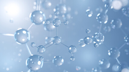 isoprene molecular structure 3d, natural rubber structural chemical formula view from a microscope