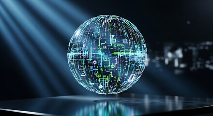 Glowing digital sphere representing global network