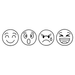Four Simple Black and White Emoji Outlines with Different Expressions.