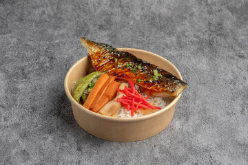 Grilled Mackerel Rice Bowl Japanese Food.