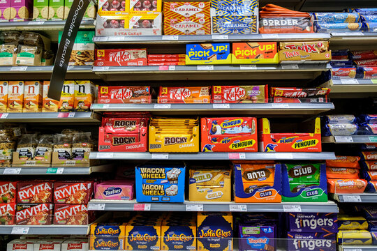 Selection Of Sweet And Savoury Biscuits And Wafers Plain And Chocolate Covered