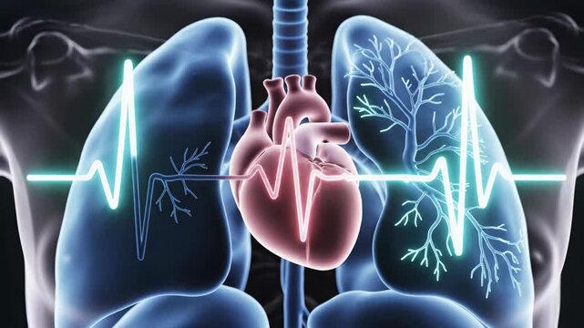 Stylized 3D internal visualization of the vagus nerve glowing brighter as heart and lung rhythms synchronize.