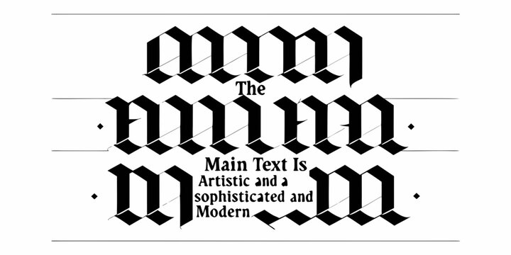 Elegant gothic letter m design with artistic sophisticated modern text and decorative lines