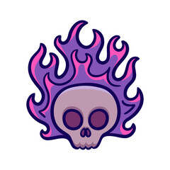 Decorative flame and skull symbol. Spooky scary design concept. Hand drawn tattoo vector illustration.