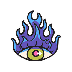 Decorative flame and eye symbol. Hand drawn tattoo vector illustration.