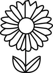 Minimalist Line Art Vector Icon of a Simple Daisy Flower with Stem and Leaves for Spring Design