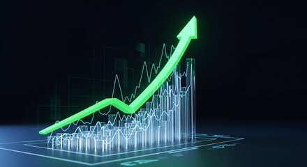 Financial graph with neon green arrow