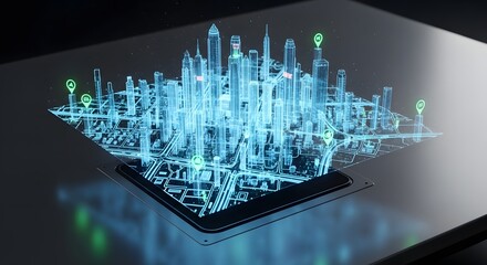 Digital city hologram technology urban planning architecture innovation futuristic skyline development