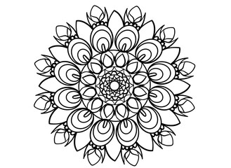 Coloring page mandala outline drawing for art therapy and meditation. Circular ornament