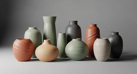 Collection of earth toned ceramic vases in various shapes and sizes