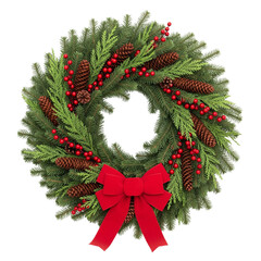 Christmas wreath with red berries and red bow