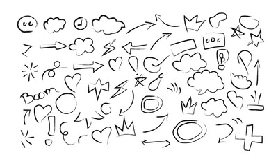 Line brush heart vector set