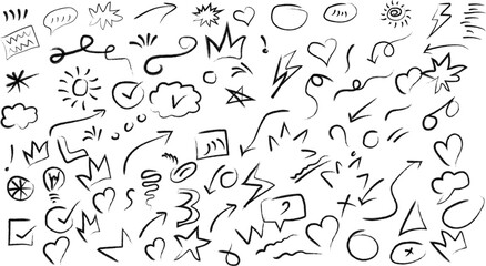 Line brush heart vector set