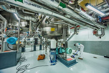 Male work inspection process stainless steel pipe stainless with pressure meter in equipment tank facility