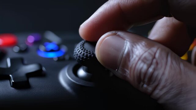 Hand Using Analog Stick on a Modern Game Controller Up Close
