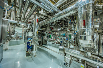 Process stainless steel pipe stainless with pressure meter in equipment tank facility for chemical.