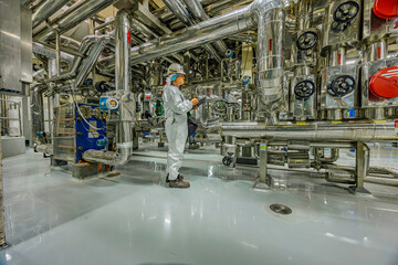 Male work inspection process stainless steel pipe stainless with pressure meter in equipment tank facility