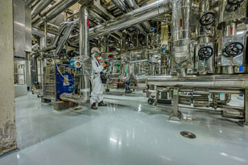 Male work inspection process stainless steel pipe stainless with pressure meter in equipment tank facility